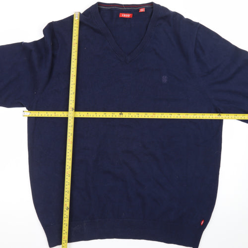 IZOD Men Blue Cotton V-Neck Pullover Jumper XL Classic Knit