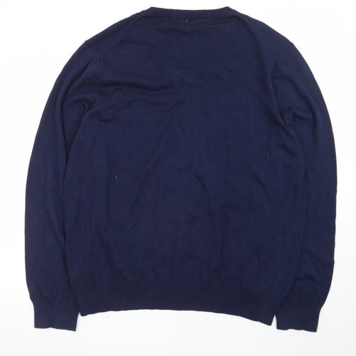 IZOD Men Blue Cotton V-Neck Pullover Jumper XL Classic Knit