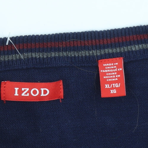 IZOD Men Blue Cotton V-Neck Pullover Jumper XL Classic Knit