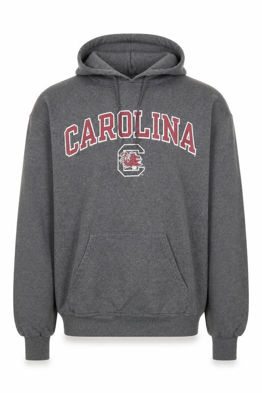 Front view of Champion Men's Grey Pullover Hoodie Medium Graphic Fleece