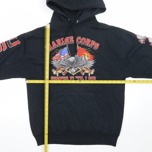 Jerzees Men's Black Marine Corps Pullover Hoodie L Graphic Print