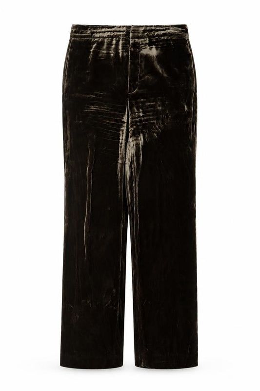 Front view of Zara women’s brown velvet wide leg trousers, size L