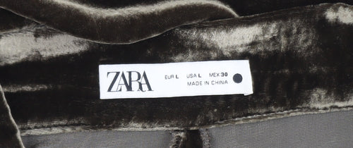 Zara Womens Brown Velvet Wide Leg Trousers Size L