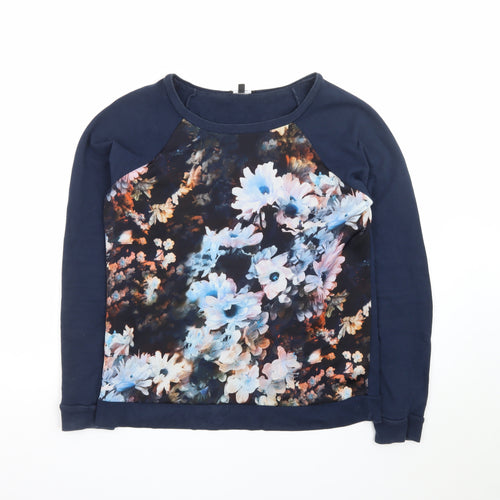 Warehouse Womens Blue Floral Print Long Sleeve Pullover Jumper Size 10