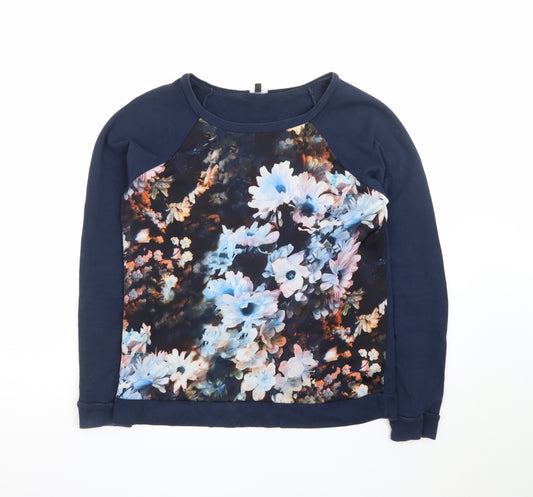 Warehouse Womens Blue Floral Print Long Sleeve Pullover Jumper Size 10