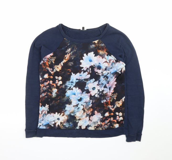 Warehouse Womens Blue Floral Print Long Sleeve Pullover Jumper Size 10