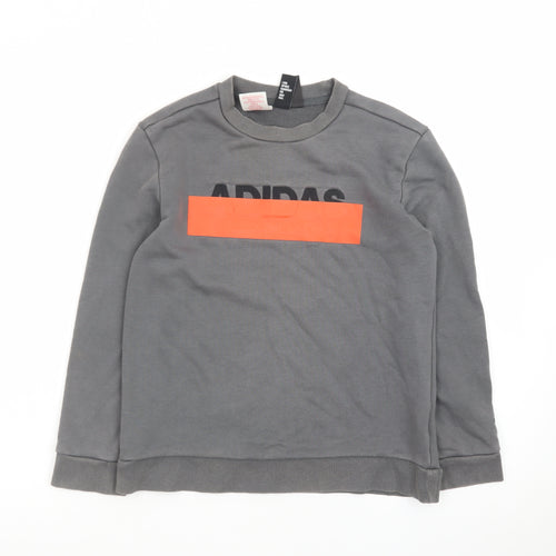 Adidas Boys Grey Sweatshirt Size 10 Years Pullover Crew Neck Logo Print