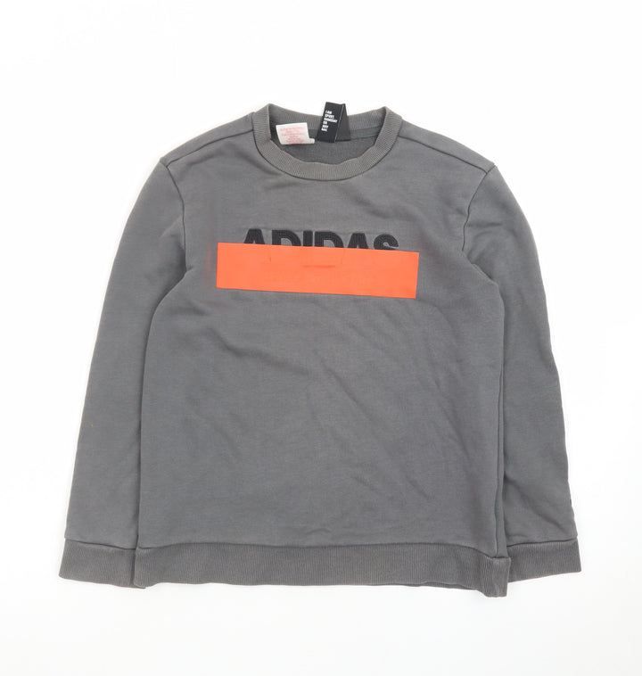 Adidas Boys Grey Sweatshirt Size 10 Years Pullover Crew Neck Logo Print