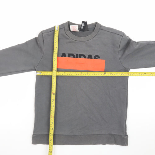 Adidas Boys Grey Sweatshirt Size 10 Years Pullover Crew Neck Logo Print