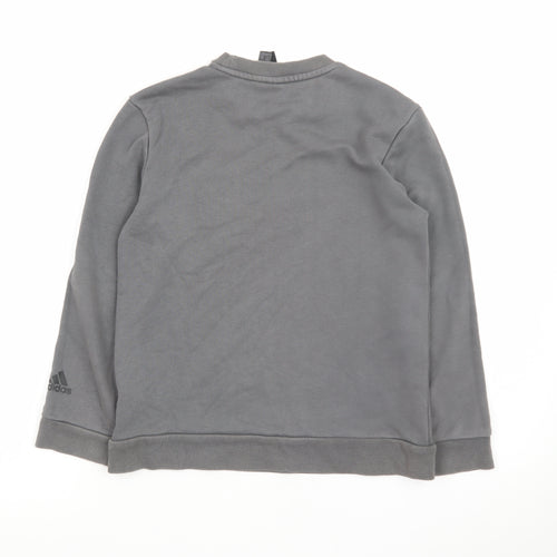 Adidas Boys Grey Sweatshirt Size 10 Years Pullover Crew Neck Logo Print