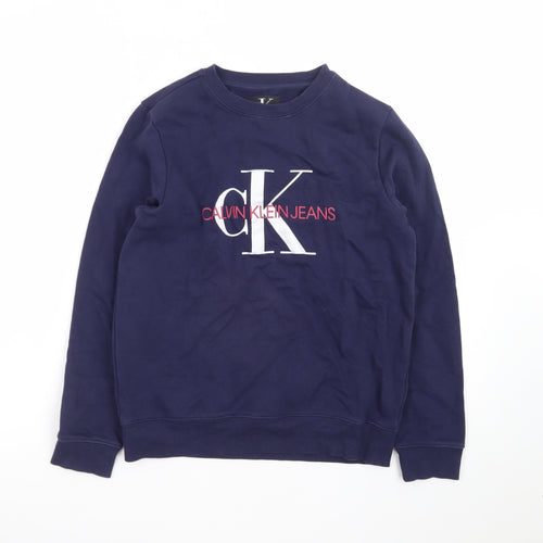 Calvin Klein Jeans Boys Blue Logo Pullover Sweatshirt Size 12 Years