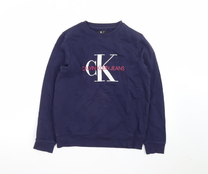 Calvin Klein Jeans Boys Blue Logo Pullover Sweatshirt Size 12 Years