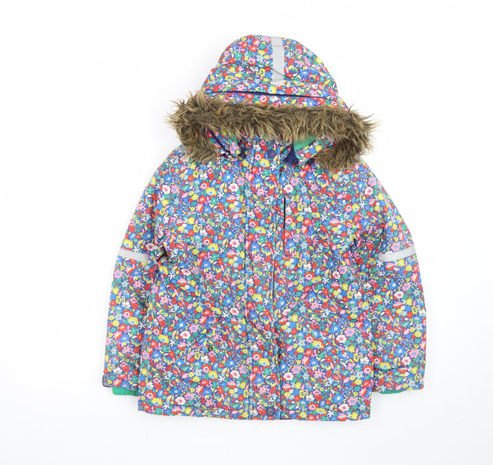 Boden Girls Multicoloured Floral Hooded Puffer Jacket 7-8 Years Winter Coat