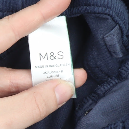 Marks and Spencer Women's Navy Corduroy Straight Trousers Size 8