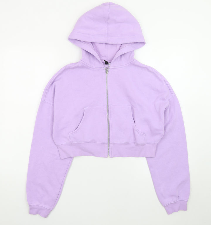 H&M Divided Womens Purple Full Zip Cropped Hoodie Size M