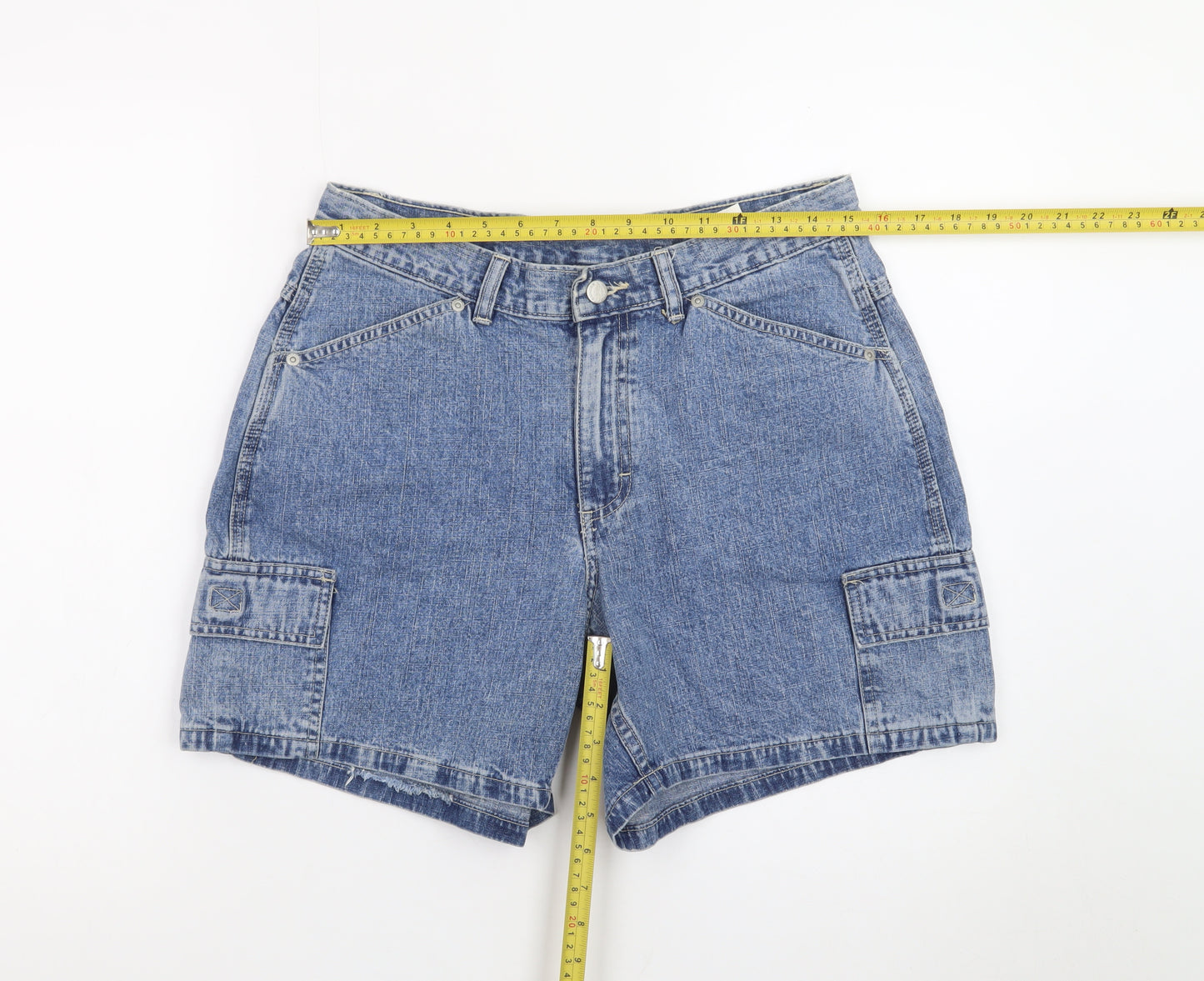 Riders Womens Blue Denim Cargo Shorts Size 10 Cotton Relaxed Fit