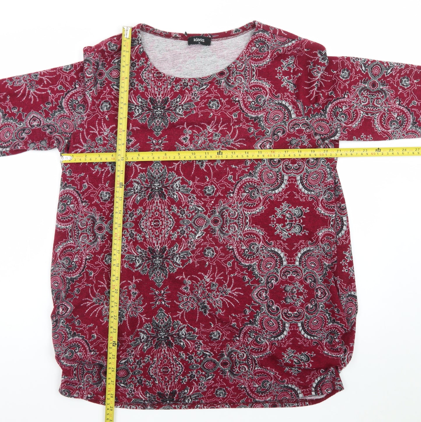 Klass Womens Red Paisley Tunic Jersey Top XL