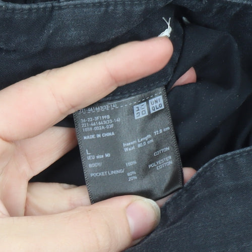 Uniqlo Men's Black Cargo Trousers L Regular Fit Cotton