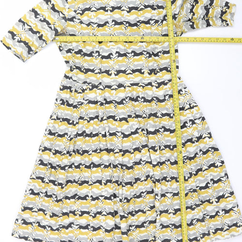 People Tree Women’s Yellow Fit & Flare Cotton Dress Size 12