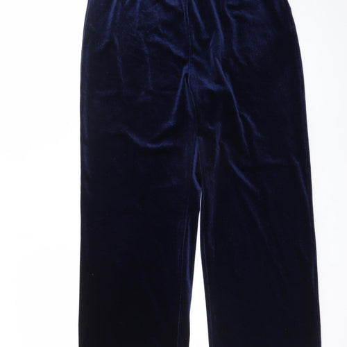Bonmarché Women Blue Velvet Wide-Leg Trousers Size 12