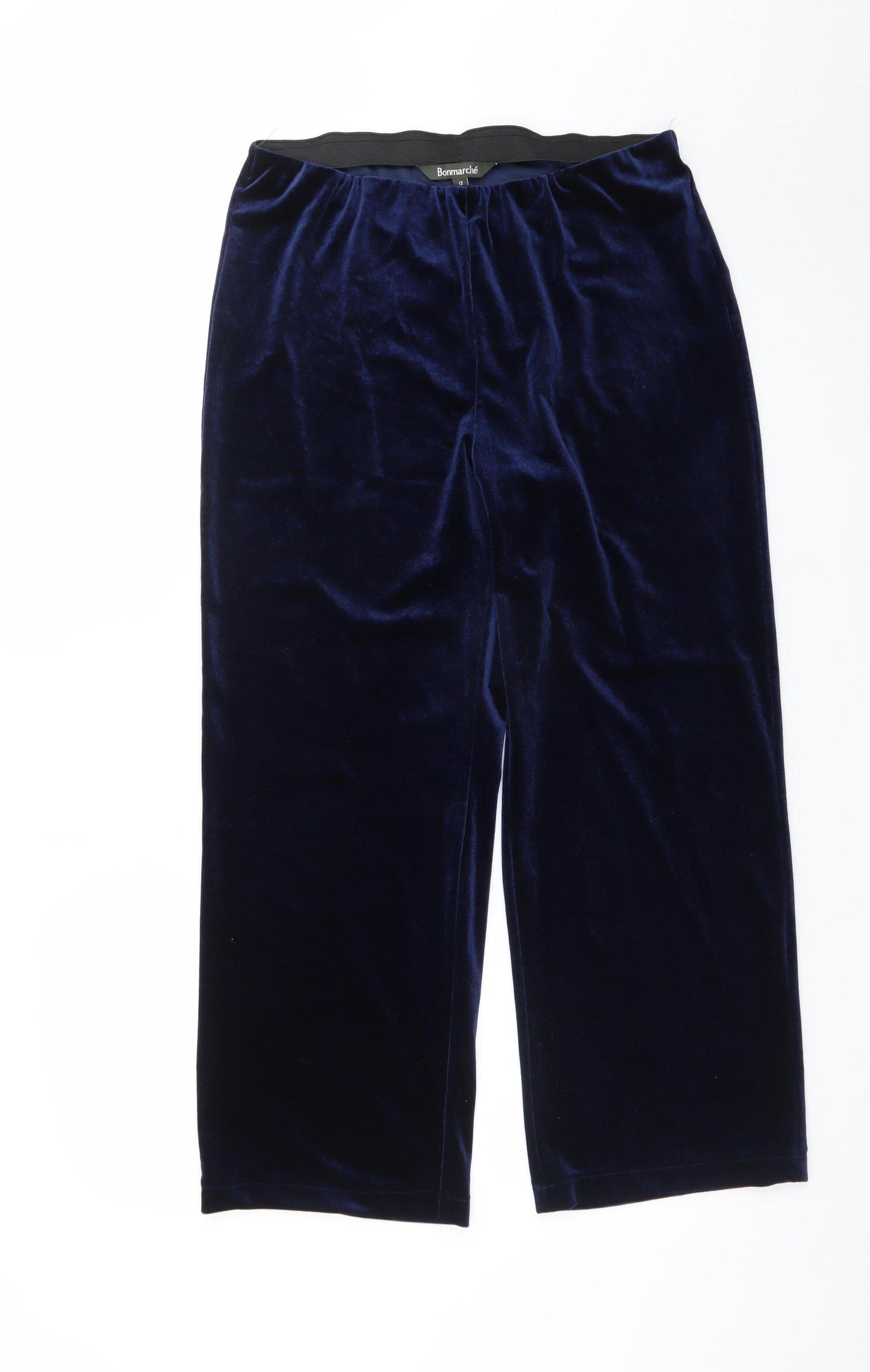 Bonmarché Women Blue Velvet Wide-Leg Trousers Size 12