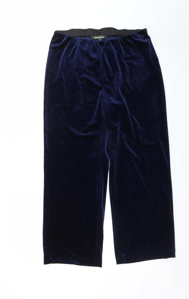 Bonmarché Women Blue Velvet Wide-Leg Trousers Size 12