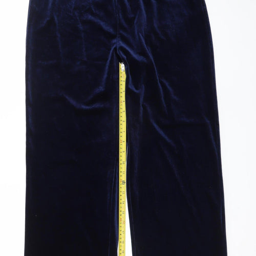 Bonmarché Women Blue Velvet Wide-Leg Trousers Size 12