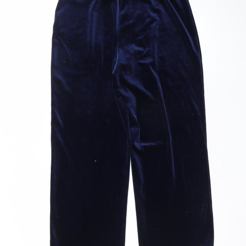 Bonmarché Women Blue Velvet Wide-Leg Trousers Size 12
