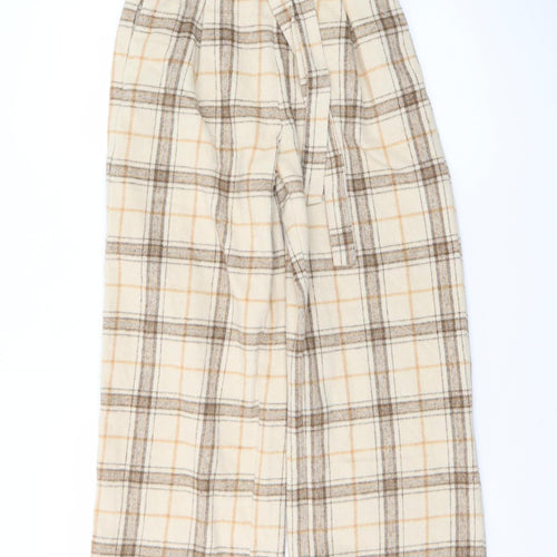 BOOM Womens Beige Plaid Paperbag Wide Leg Trousers M