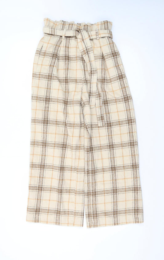 BOOM Womens Beige Plaid Paperbag Wide Leg Trousers M