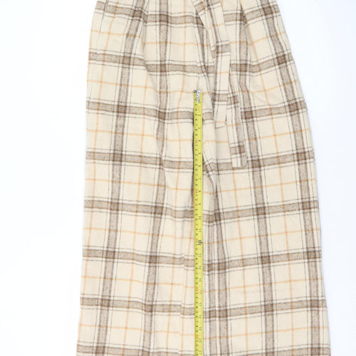 BOOM Womens Beige Plaid Paperbag Wide Leg Trousers M