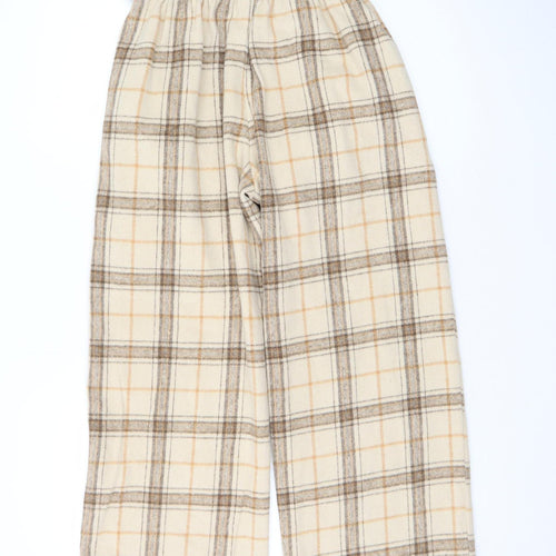 BOOM Womens Beige Plaid Paperbag Wide Leg Trousers M