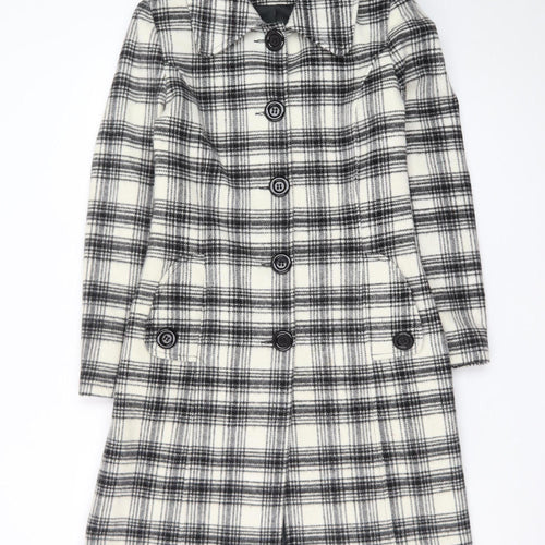 Androse Women's Black Check Wool Blend Mid-Length Overcoat Size 10