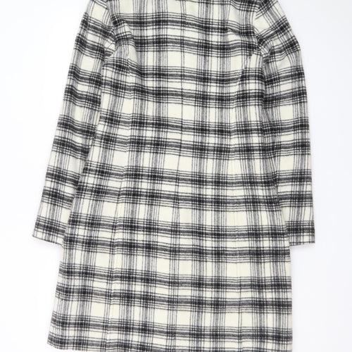 Androse Women's Black Check Wool Blend Mid-Length Overcoat Size 10