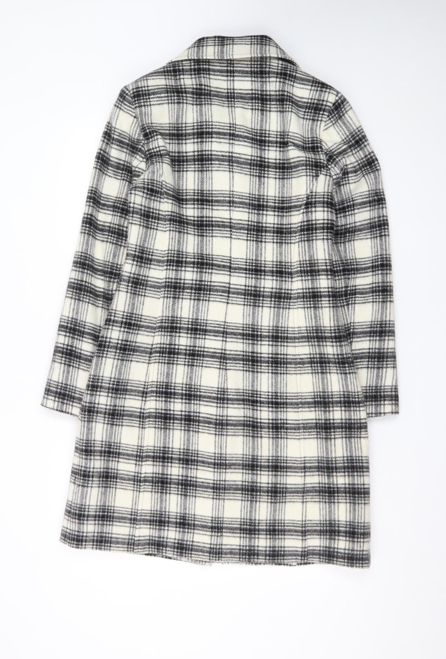 Androse Women's Black Check Wool Blend Mid-Length Overcoat Size 10