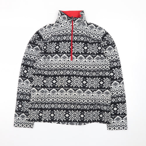 Lands' End Men's Black Fair Isle Fleece 1/4 Zip Sweatshirt S
