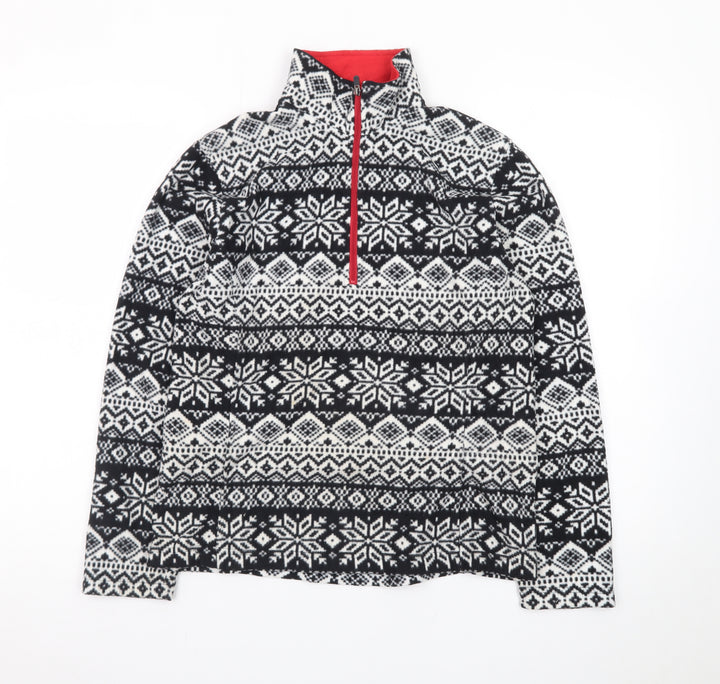 Lands' End Men's Black Fair Isle Fleece 1/4 Zip Sweatshirt S