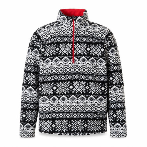 Lands' End Men's Black Fair Isle Fleece 1/4 Zip Sweatshirt S