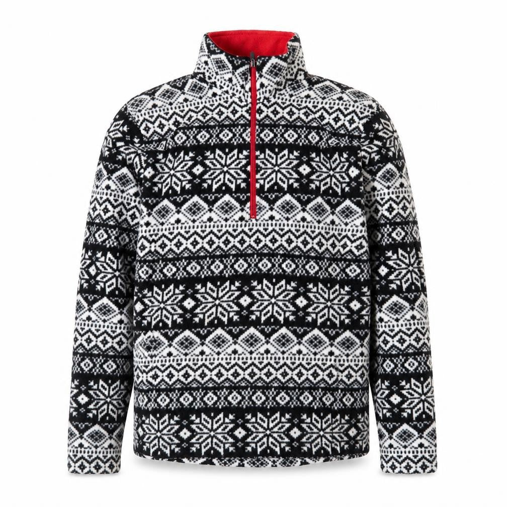 Lands' End Men's Black Fair Isle Fleece 1/4 Zip Sweatshirt S