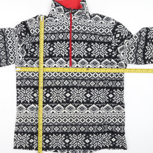 Lands' End Men's Black Fair Isle Fleece 1/4 Zip Sweatshirt S