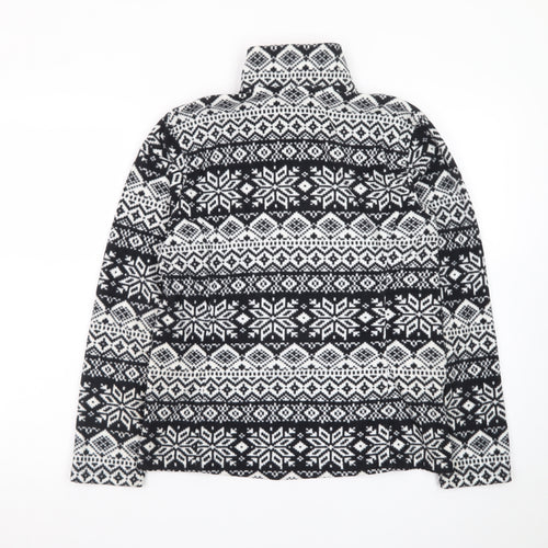 Lands' End Men's Black Fair Isle Fleece 1/4 Zip Sweatshirt S