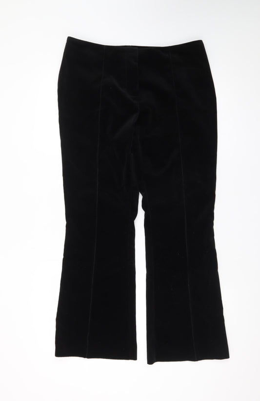 Marks and Spencer Women Black Velvet Flared Trousers Size 14