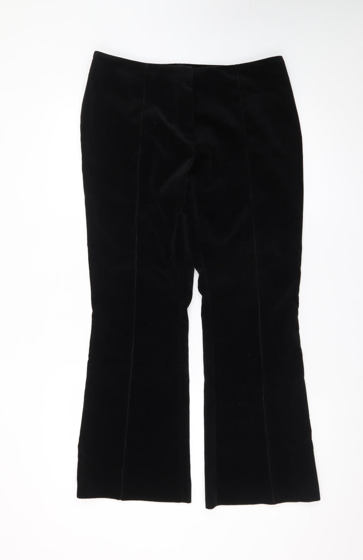 Marks and Spencer Women Black Velvet Flared Trousers Size 14