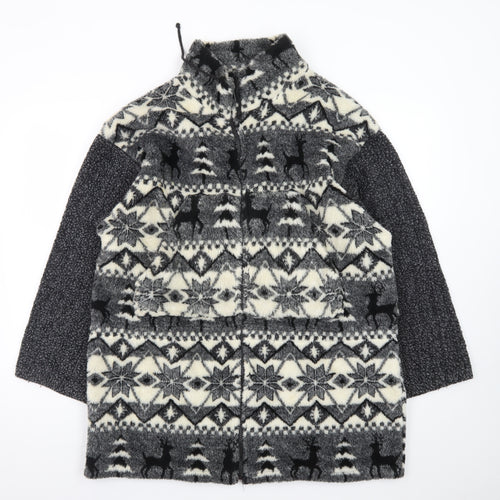 G4000 Men's Grey Fair Isle Fleece Jacket Medium Winter Zip Up