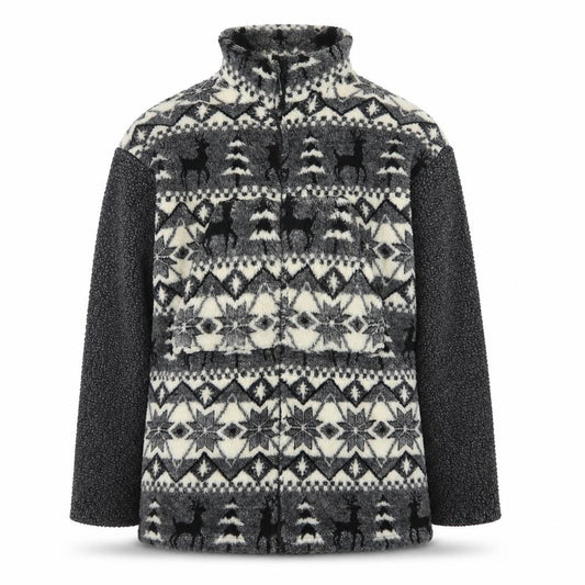 G4000 Men's Grey Fair Isle Fleece Jacket Medium Winter Zip Up