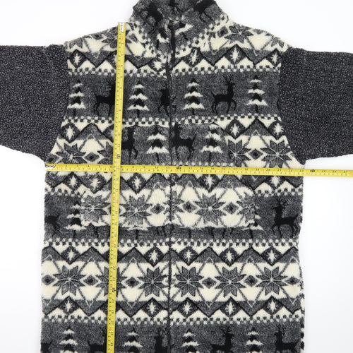 G4000 Men's Grey Fair Isle Fleece Jacket Medium Winter Zip Up