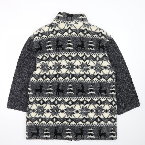 G4000 Men's Grey Fair Isle Fleece Jacket Medium Winter Zip Up