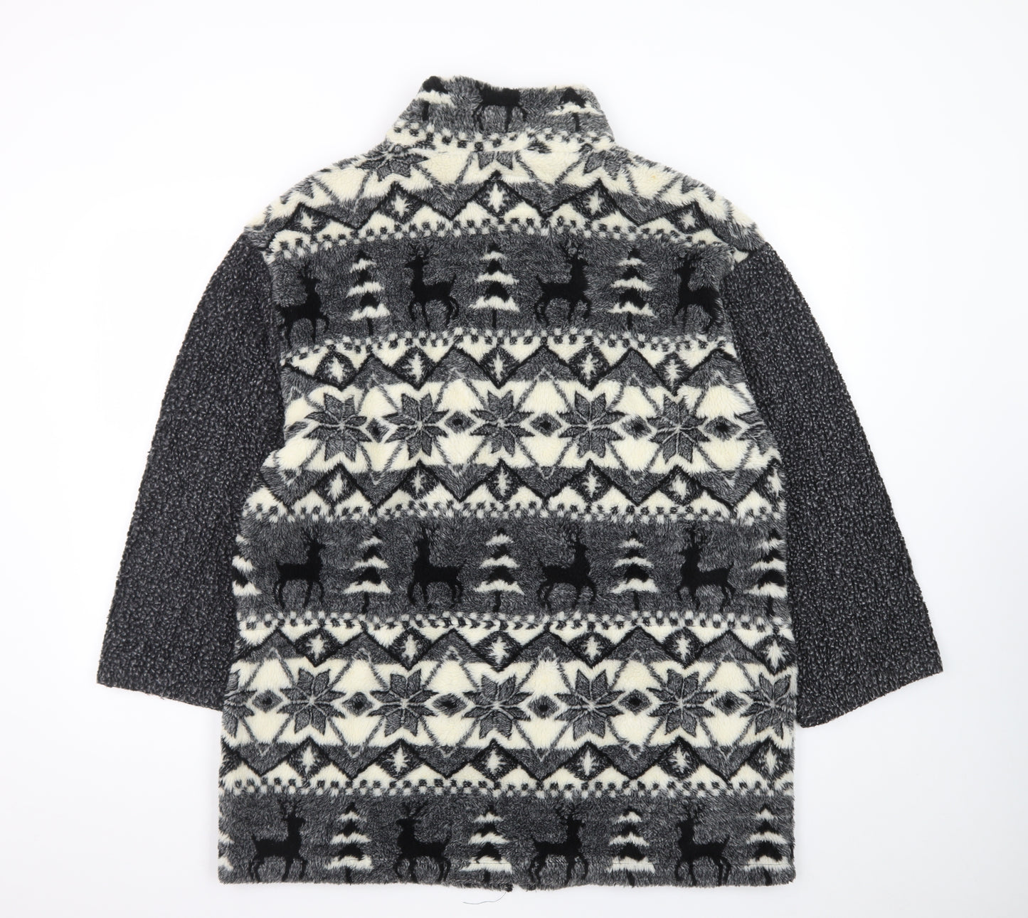 G4000 Men's Grey Fair Isle Fleece Jacket Medium Winter Zip Up