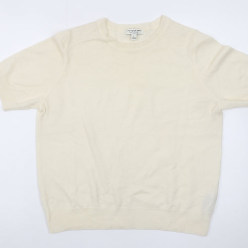 Marks and Spencer Men's Ivory Merino Wool Cashmere Short Sleeve Jumper L