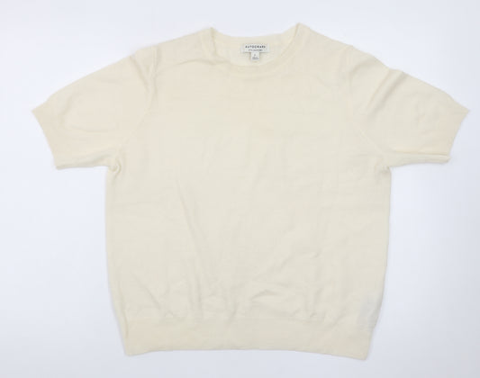 Marks and Spencer Men's Ivory Merino Wool Cashmere Short Sleeve Jumper L